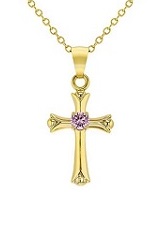 gorgeous little gold pink cubic zirconia cross baby necklace